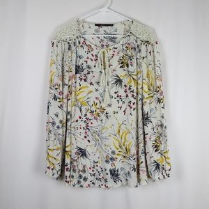 Hazel White Floral Lace Tassel Boho Top Blouse XL